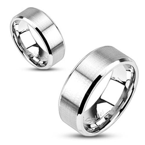 Stainless steel wedding band in brushed finish and chamfered edges | Wholesale stainless steel rings - Jewelry
