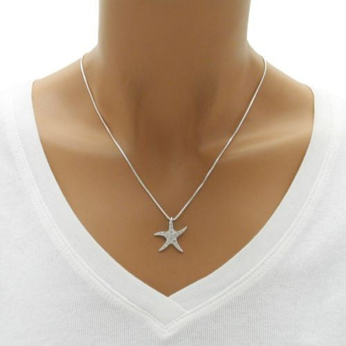 Dazzling Starfish Pendant Embellished with 0.16 Ct CZs | Wholesale 925 Sterling Silver Pendant - Jewelry | Alternate