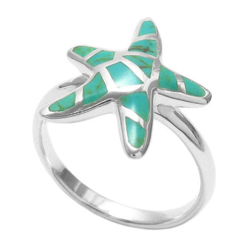 Delightful starfish ring with bright blue turquoise inlay | Wholesale sterling silver rings - Jewelry