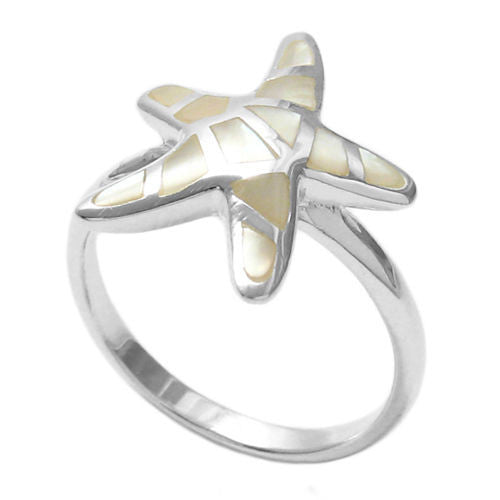 Charming starfish ring with luminous mother of pearl inlay | Wholesale sterling silver rings - Jewelry