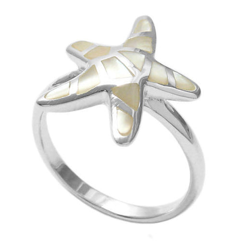 Charming starfish ring with luminous mother of pearl inlay | Wholesale sterling silver rings - Jewelry