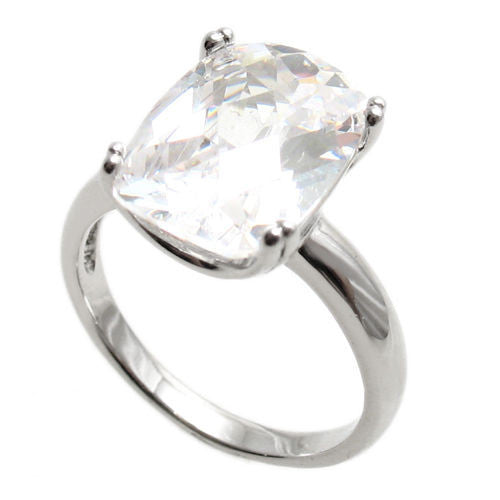 Sterling silver ring with 10x14mm rectangular CZ solitaire. Wholesale sterling silver rings. Main photo.