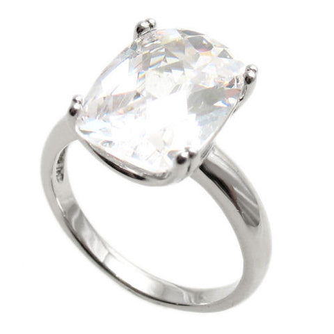 Sterling silver ring with 10x14mm rectangular CZ solitaire. Wholesale sterling silver rings. Main photo.