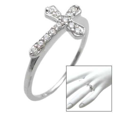 Sideways placed CZ encrusted cross on plain band | Wholesale sterling silver rings - Jewelry | Combo photo
