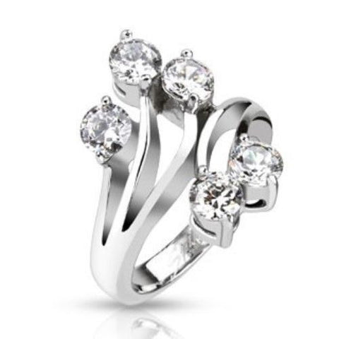 Beautiful radiant vine wrap ring with 5 CZs | Wholesale Stainless Steel Rings - Jewelry