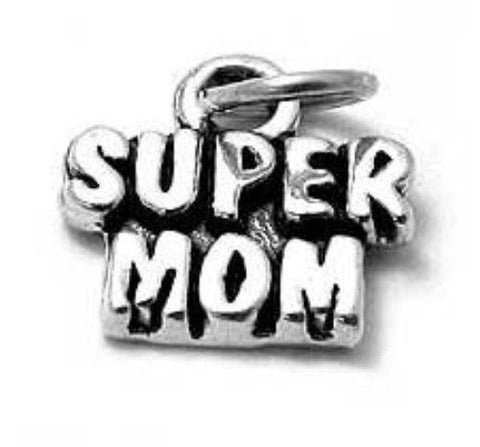 Amazing "Super Mom" Talking Charm with Fun lettering. Wholesale Sterling Silver Charms - Jewelry