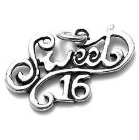 Flattering "Sweet 16" Scripted Charm with Lovely lettering. Wholesale Sterling Silver Charms - Jewelry