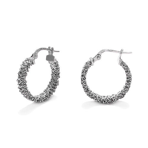 Sterling Silver Tangled Mesh Wire Round Hoop Earrings 20mm