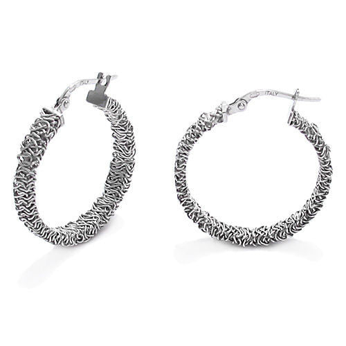 Impeccable Tangled Mesh Wire Round Hoop Earrings 26mm | Wholesale Sterling Silver Jewelry | Main