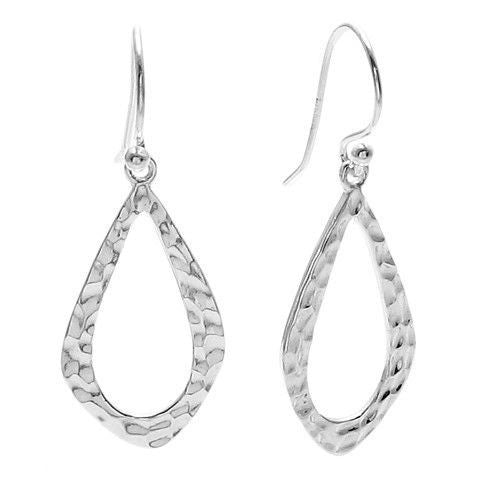 Lovely Sterling Silver Tear Drop Shaped Loop Hanging Earrings in Hammered Finish.