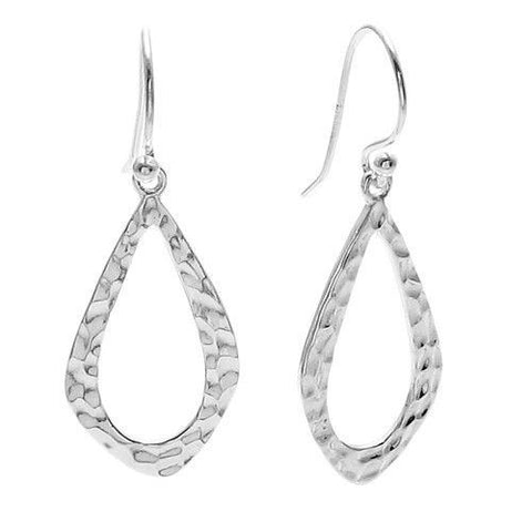 Lovely Sterling Silver Tear Drop Shaped Loop Hanging Earrings in Hammered Finish.