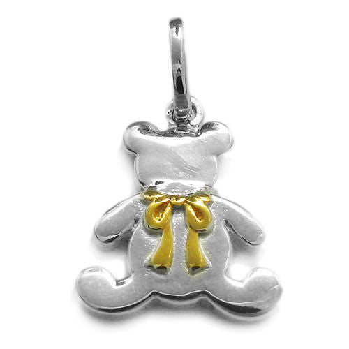 Lovable Teddy Bear with Gold Ribbon Design Pendant | Wholesale 925 Sterling Silver Pendants | Alternate