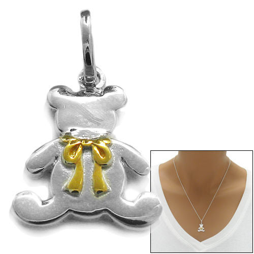 Lovable Teddy Bear with Gold Ribbon Design Pendant | Wholesale 925 Sterling Silver Pendants | Main