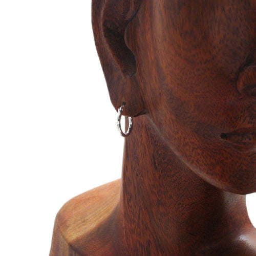 Cute Thin 14mm Diameter Faceted Hoop Earrings | Wholesale Sterling Silver Jewelry | Alternate