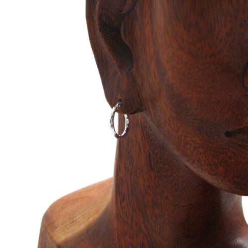 Cute Thin 16mm Diameter Faceted Hoop Earrings | Wholesale Sterling Silver Jewelry | Alternate