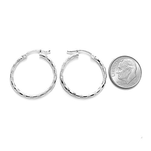 Thin 24mm Diameter Faceted Hoop Earrings | Wholesale Sterling Silver Jewelry | Alternate