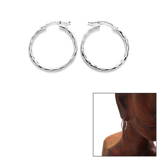 Thin 24mm Diameter Faceted Hoop Earrings | Wholesale Sterling Silver Jewelry | Main
