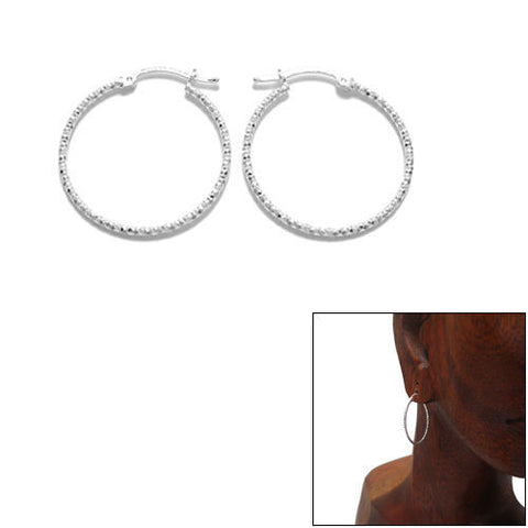 Thin 28mm Diamond Cut Hoop Earring | Wholesale Sterling Silver Jewelry | Main