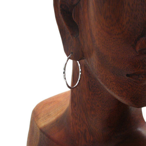 Thin 29mm Diameter Faceted Hoop Earrings | Wholesale Sterling Silver Jewelry | Alternate
