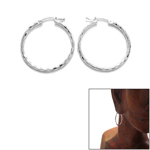 Thin 29mm Diameter Faceted Hoop Earrings | Wholesale Sterling Silver Jewelry | Main 