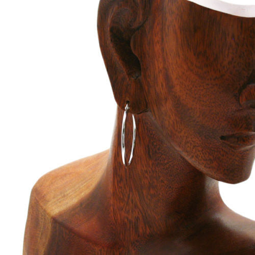 Timeless Thin 2mm Plain Round Hoop Earrings in 35mm | Wholesale Sterling Silver Jewelry | Alternate