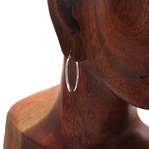 Thin 2mm Wide Plain Oval Hoop Snap Latch Earrings | Wholesale Sterling Silver Jewelry | Alternate