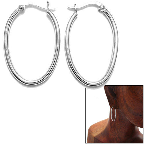 Thin 2mm Wide Plain Oval Hoop Snap Latch Earrings | Wholesale Sterling Silver Jewelry | Main