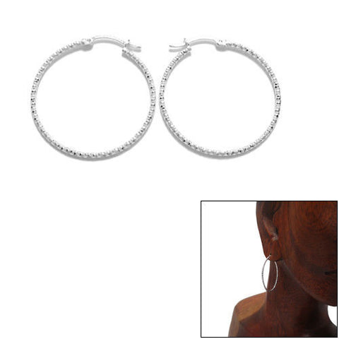 Thin 33mm Diameter Diamond Cut Hoop Earrings | Wholesale Sterling Silver Jewelry | Main