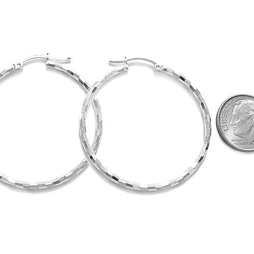 Thin 39mm Diameter Faceted Hoop Earrings | Wholesale Sterling Silver Jewelry | Alternate