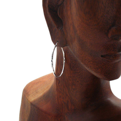 Thin 39mm Diameter Faceted Hoop Earrings | Wholesale Sterling Silver Jewelry | Alternate
