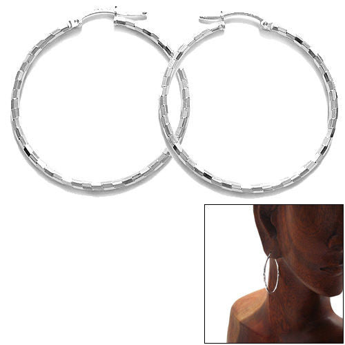 Thin 39mm Diameter Faceted Hoop Earrings | Wholesale Sterling Silver Jewelry | Main