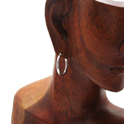 Sterling Silver Thin 3mm Plain Round Hoop Earrings. Available in 8 Sizes.