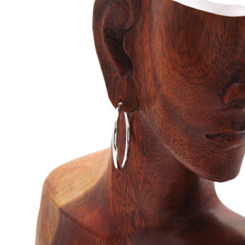 Sterling Silver Thin 3mm Plain Round Hoop Earrings. Available in 8 Sizes.