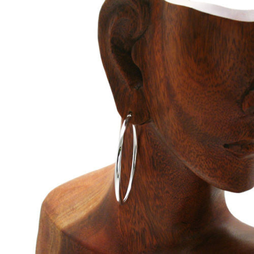 Sterling Silver Thin 3mm Plain Round Hoop Earrings. Available in 8 Sizes.