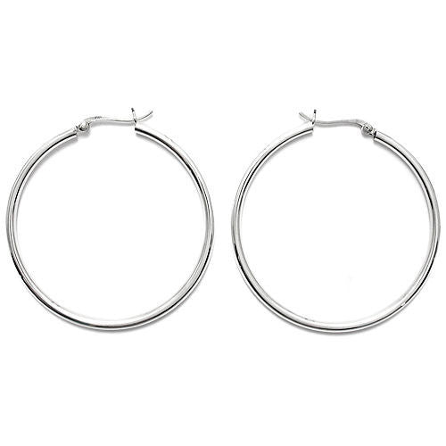 Sterling Silver Thin 3mm Plain Round Hoop Earrings. Available in 8 Sizes.