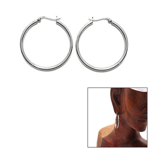 Sterling Silver Thin 3mm Plain Round Hoop Earrings. Available in 8 Sizes.