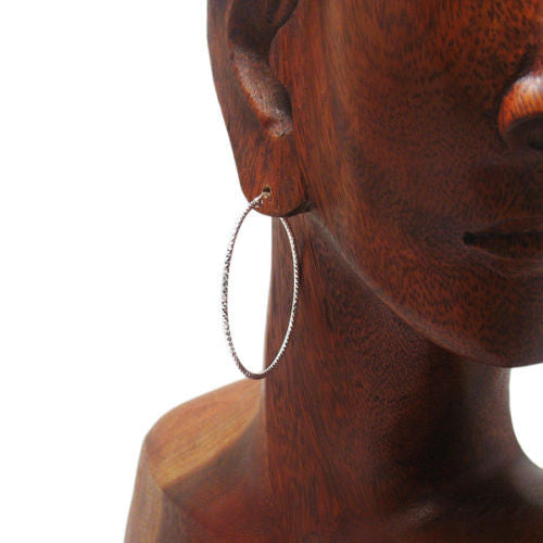 Thin 43mm Diamond Cut Hoop Earrings | Wholesale Sterling Silver Jewelry | Alternate