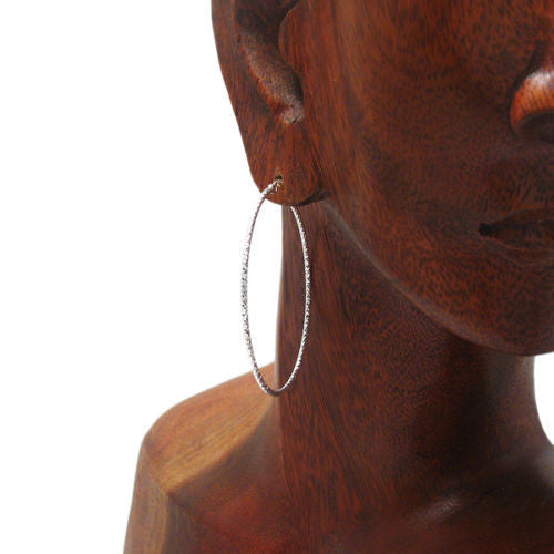 Thin 48mm Diamond Cut Hoop Earrings | Wholesale Sterling Silver Jewelry | Alternate