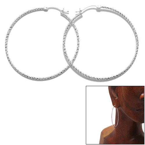 Thin 48mm Diamond Cut Hoop Earrings | Wholesale Sterling Silver Jewelry | Main