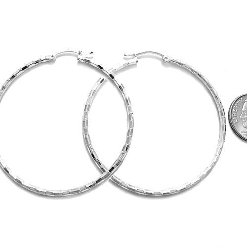 Thin 49mm Diameter Faceted  Hoop Earrings | Wholesale Sterling Silver Jewelry | Alternate