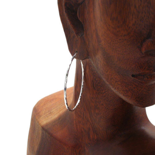 Thin 49mm Diameter Faceted  Hoop Earrings | Wholesale Sterling Silver Jewelry | Alternate