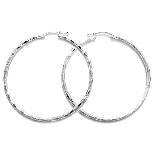 Thin 49mm Diameter Faceted  Hoop Earrings | Wholesale Sterling Silver Jewelry | Alternate