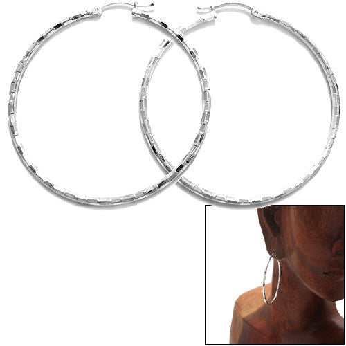 Thin 49mm Diameter Faceted  Hoop Earrings | Wholesale Sterling Silver Jewelry | Main
