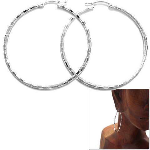 Thin 49mm Diameter Faceted  Hoop Earrings | Wholesale Sterling Silver Jewelry | Main