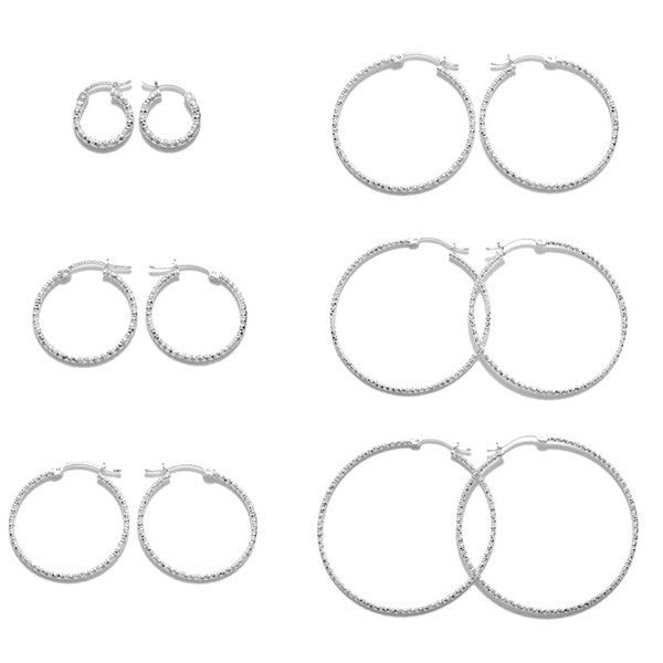Thin Diamond Cut Hoop Earrings | Wholesale Sterling Silver Jewelry | Alternate