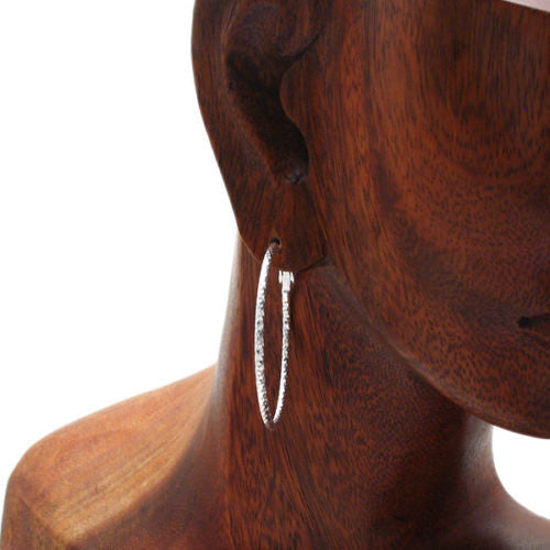 Elegant Thin Diamond Cut Hoop Earrings in 40mm | Wholesale Sterling Silver Jewelry | Alternate
