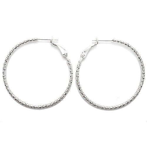 Elegant Thin Diamond Cut Hoop Earrings in 40mm | Wholesale Sterling Silver Jewelry | Main