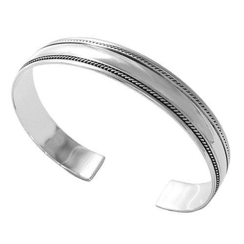 Modern Thin Double Rope Trim 7" Cuff Bangle Bracelet 10mm | Wholesale 925 Sterling Silver Jewelry | Main