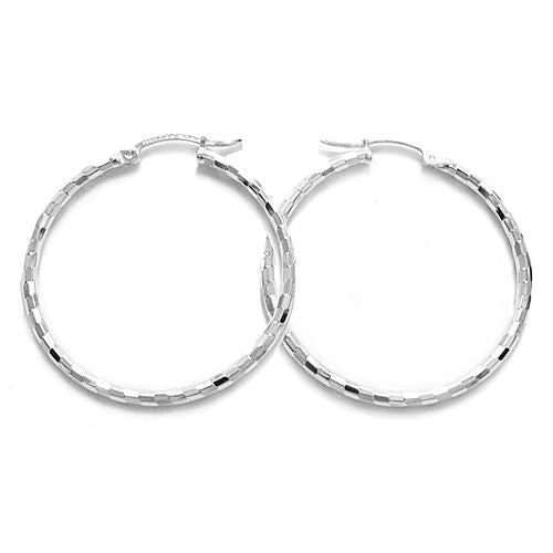 Thin Faceted Hoop Earrings in 34mm | Wholesale Sterling Silver Jewelry | Alternate
