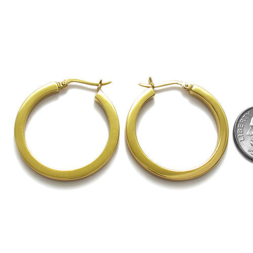 Thin Gold 30mm Squared Plain Hoop Earrings | Wholesale Sterling Silver Jewelry | Alternate